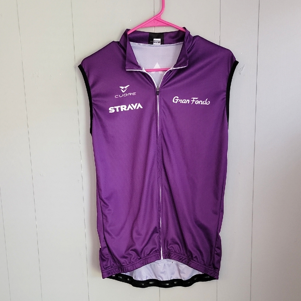 Strava Gran Fondo Cycling Jersey Vest Mens Purple Sleeveless Bicycle Shirt